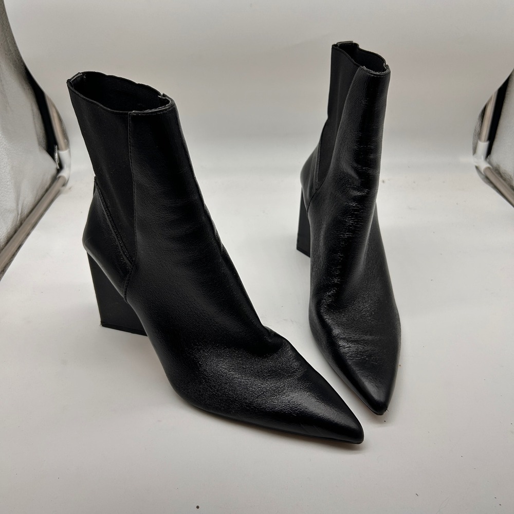 Zara Black Pointed Toe Ankle Boots Triangular Block Heel EU 38 US 7.5